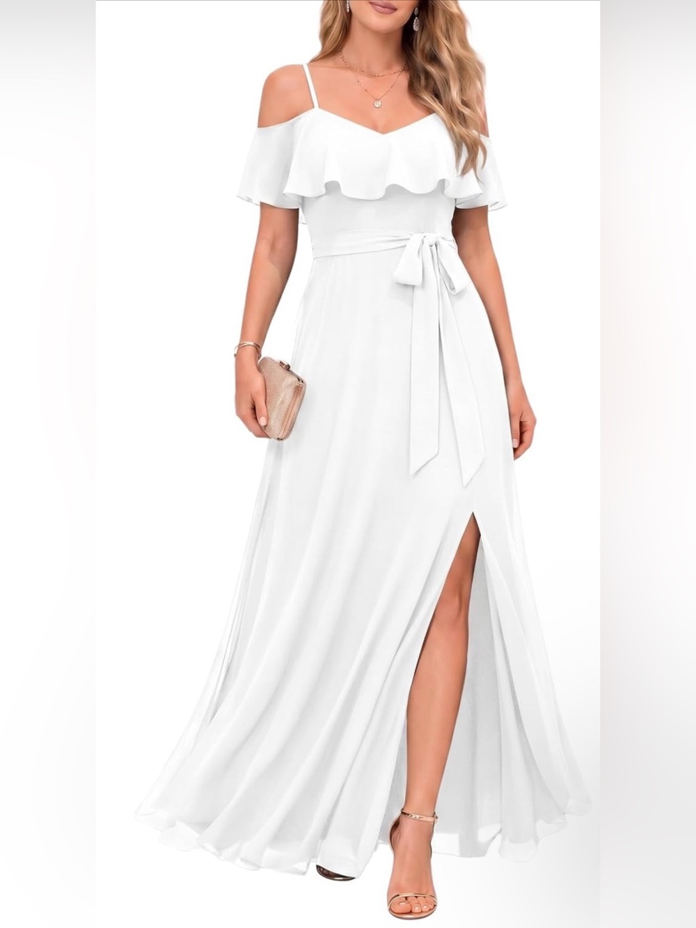 Talisea Formal Off the Shoulder Chiffon A-Line Long Dress Split Women